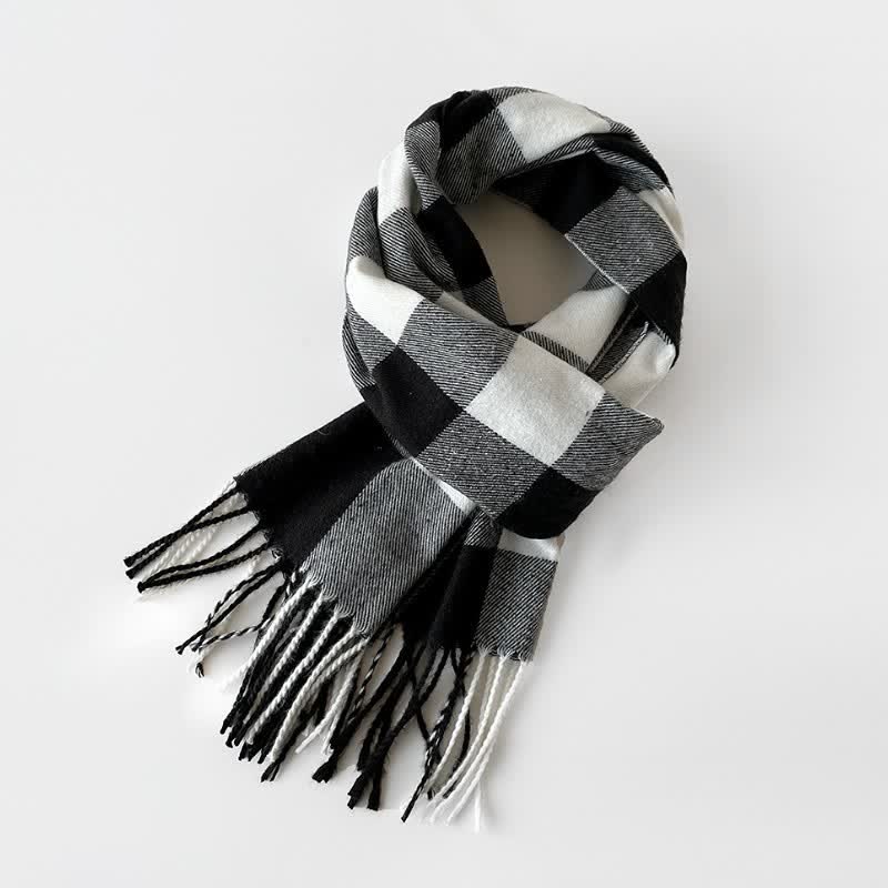 Buddha Stones Fall Winter Long Rectangular Plaid Fringed Scarves - image 1