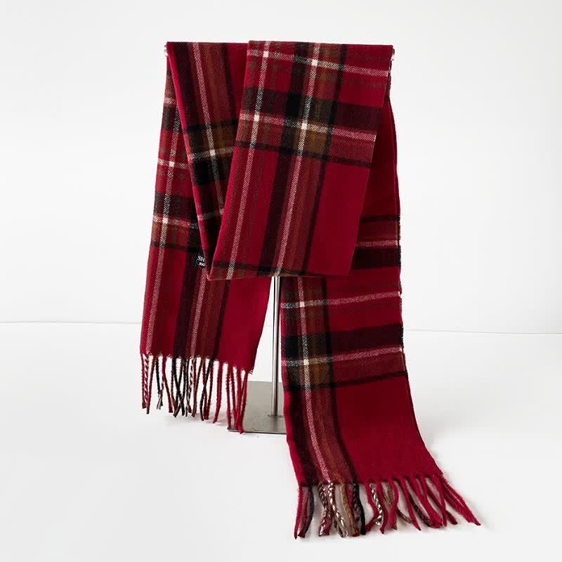 Buddha Stones Fall Winter Long Rectangular Plaid Fringed Men's Scarf - image 11