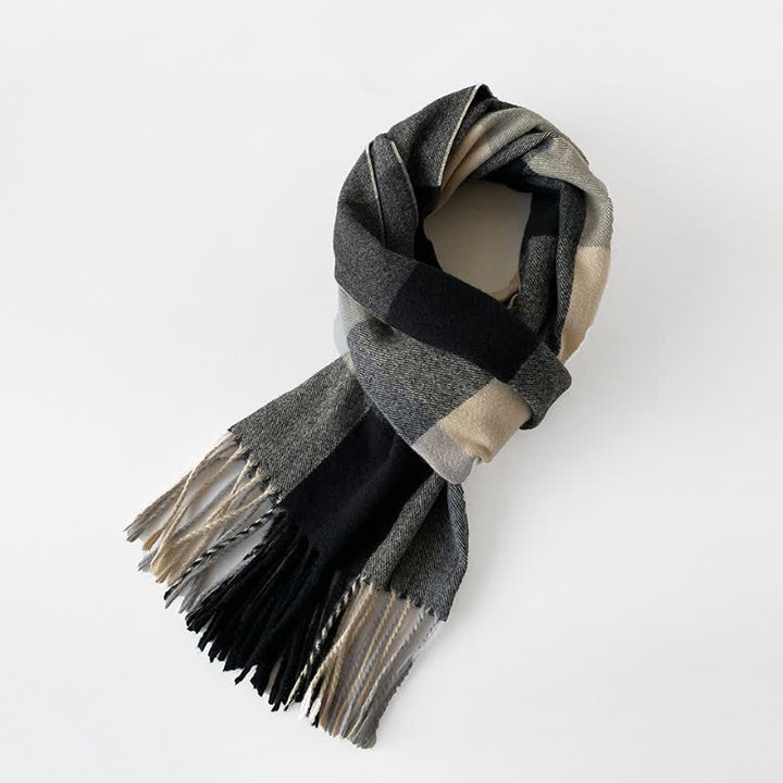 Buddha Stones Fall Winter Long Rectangular Plaid Fringed Men's Scarf - image 13