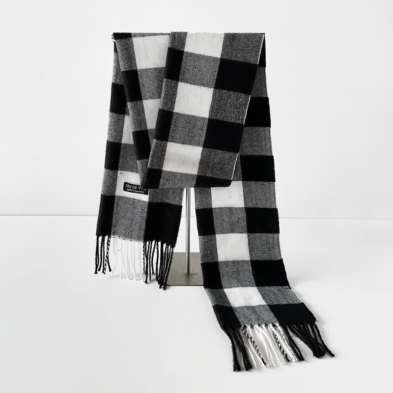 Buddha Stones Fall Winter Long Rectangular Plaid Fringed Scarves - image 3