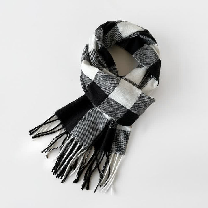 Buddha Stones Fall Winter Long Rectangular Plaid Fringed Men's Scarf - image 1