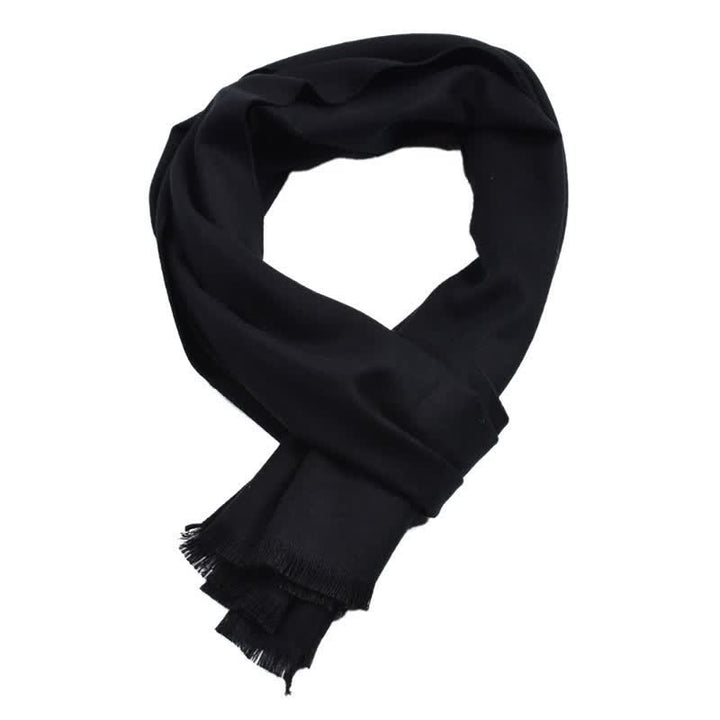 Buddha Stones Fall Winter Solid Color Tassel Cozy Long Scarves - Black - image 4