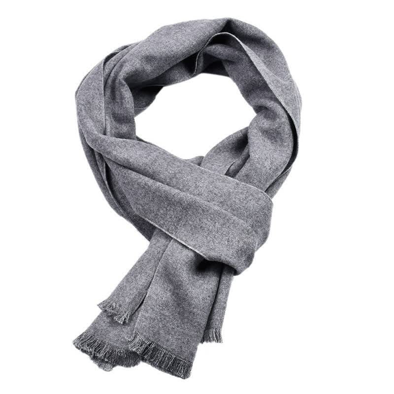 Buddha Stones Fall Winter Solid Color Tassel Cozy Long Men's Scarf - Silver - image 0