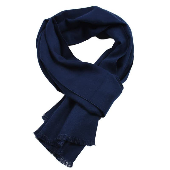 Buddha Stones Fall Winter Solid Color Tassel Cozy Long Scarves - Navy - image 1