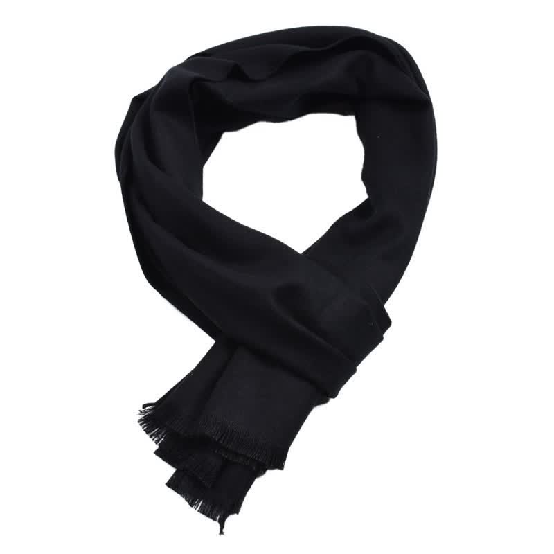 Buddha Stones Fall Winter Solid Color Tassel Cozy Long Men's Scarf - Black - image 4