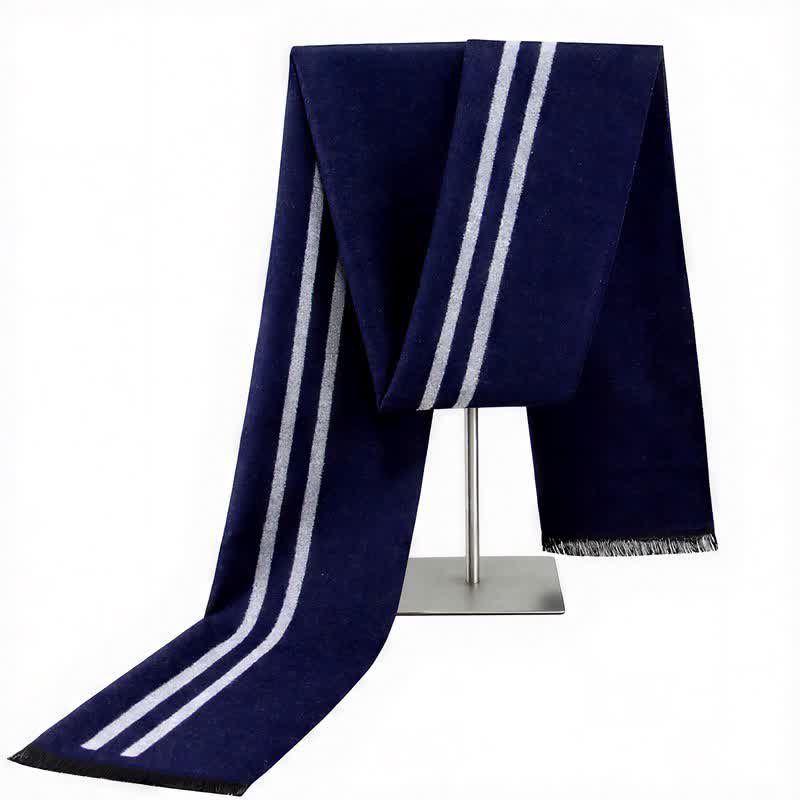 Buddha Stones Fall Winter Urban Stripe Tassel Warm Wrap Men's Scarf - Navy - image 4