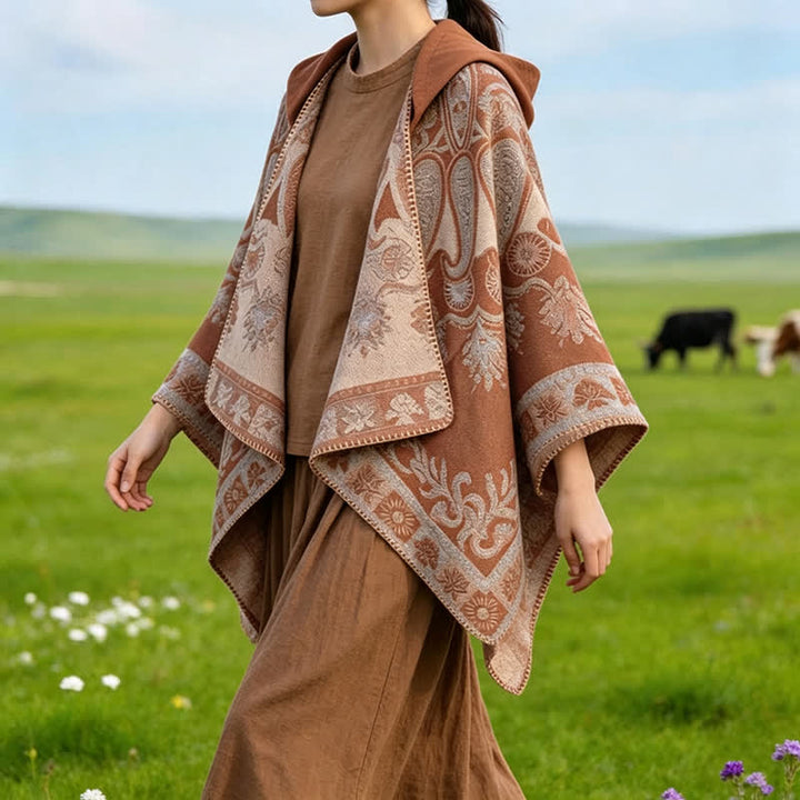 Buddha Stones Fall Winter Hooded Paisley Geometric Boho Poncho Style Shawl - image 23