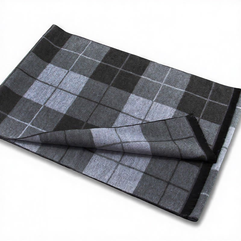 Buddha Stones Fall Winter Classic Grey Plaid Fringe Cozy Men's Scarf - image 5