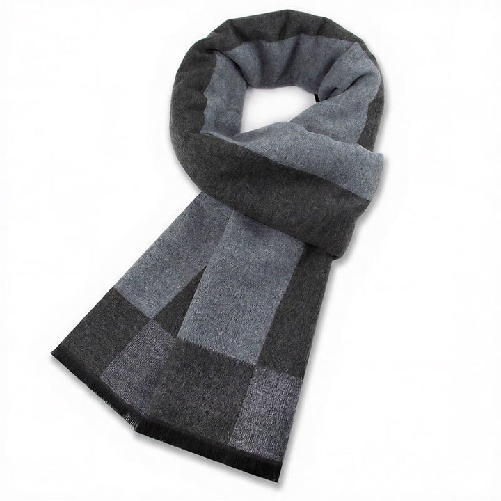 Buddha Stones Fall Winter Classic Grey Plaid Fringe Cozy Men's Scarf - Blue Gray Squares - image 15