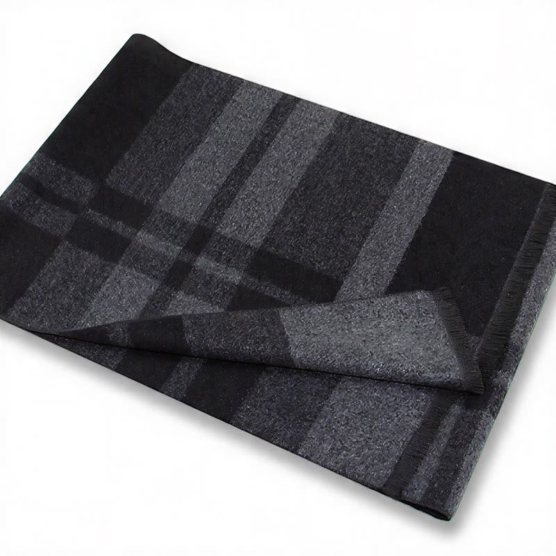 Buddha Stones Fall Winter Classic Grey Plaid Fringe Cozy Men's Scarf - image 7