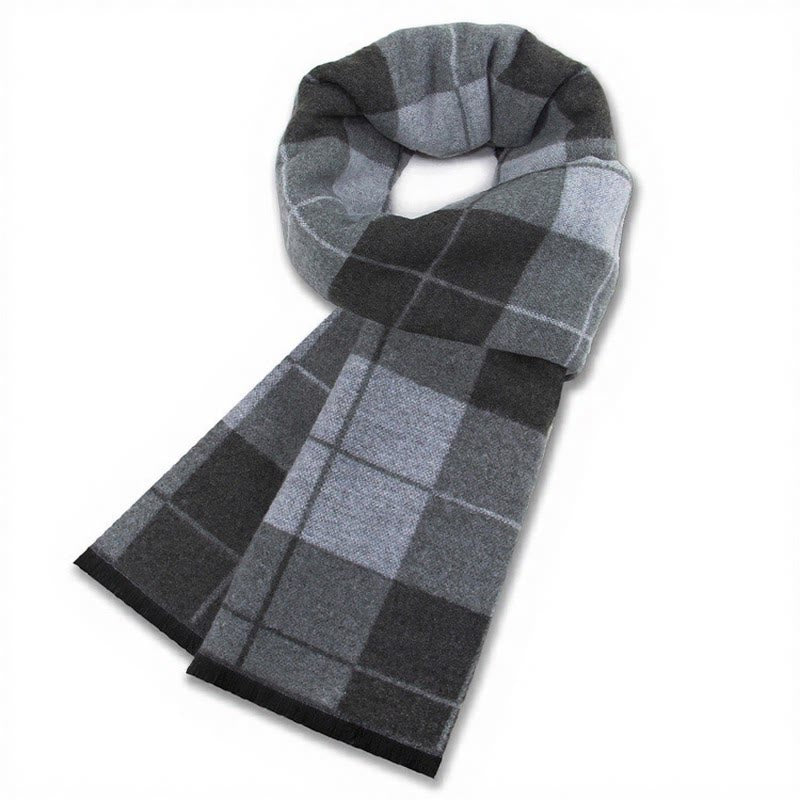 Buddha Stones Fall Winter Classic Grey Plaid Fringe Cozy Men's Scarf - Blue Gray Plaid - image 4