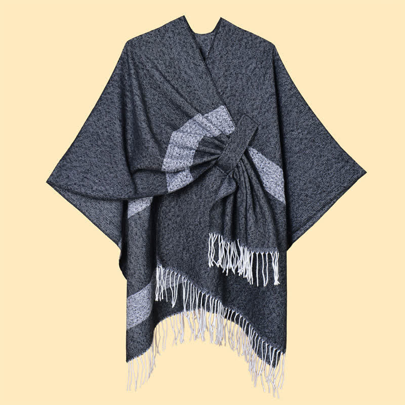 Buddha Stones Fall Winter Boho Striped Tassel Buckle Design Cozy Shawl - image 16