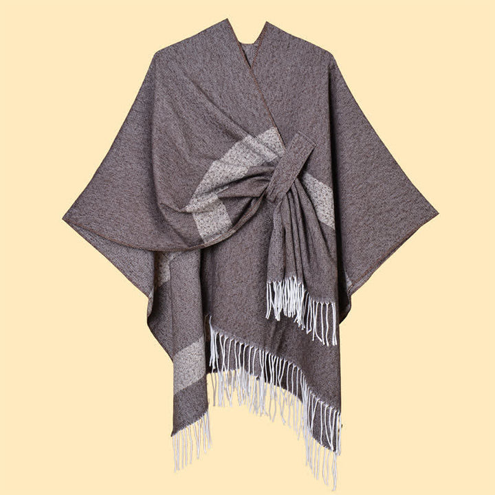Buddha Stones Fall Winter Boho Striped Tassel Buckle Design Cozy Shawl - image 5