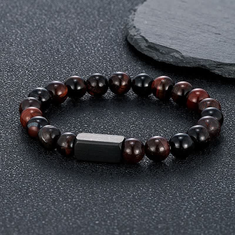Buddha Stones Black Goldstone Stones Titanium Steel Bar Bracelet - Red Tiger Eye(Passion ♥ Energy) - 8mm - image 9