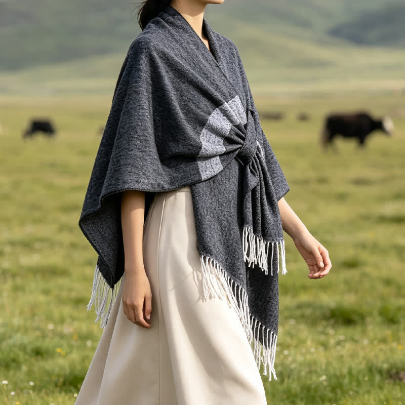 Buddha Stones Fall Winter Boho Striped Tassel Buckle Design Cozy Shawl - image 12