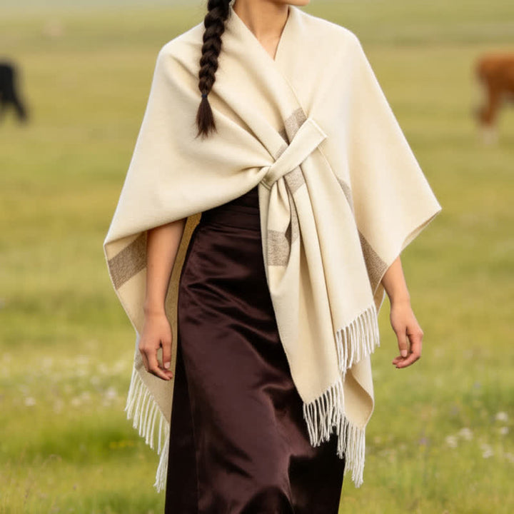 Buddha Stones Fall Winter Boho Striped Tassel Buckle Design Cozy Shawl - image 37