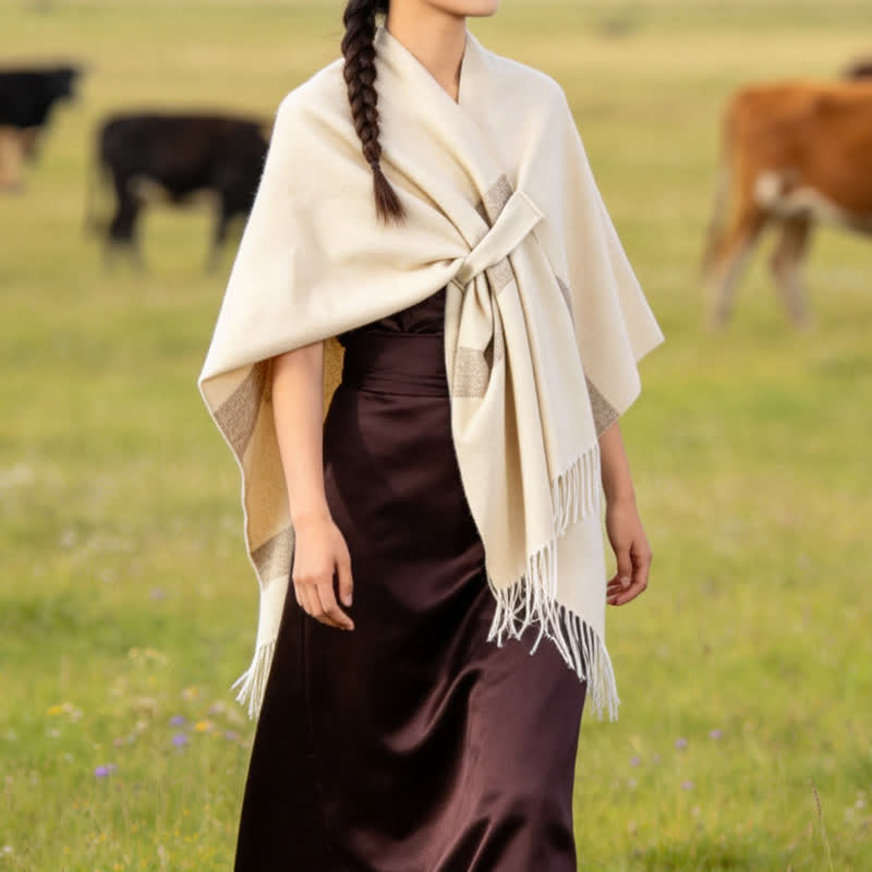 Buddha Stones Fall Winter Boho Striped Tassel Buckle Design Cozy Shawl - image 35