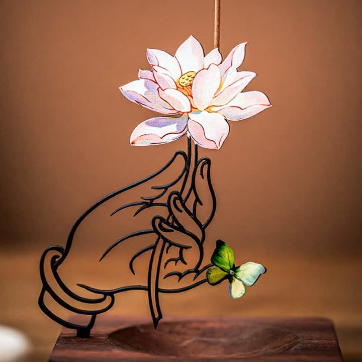 Buddha Stones Hand Lotus Butterfly Enlightenment Upright Incense Burner - image 4