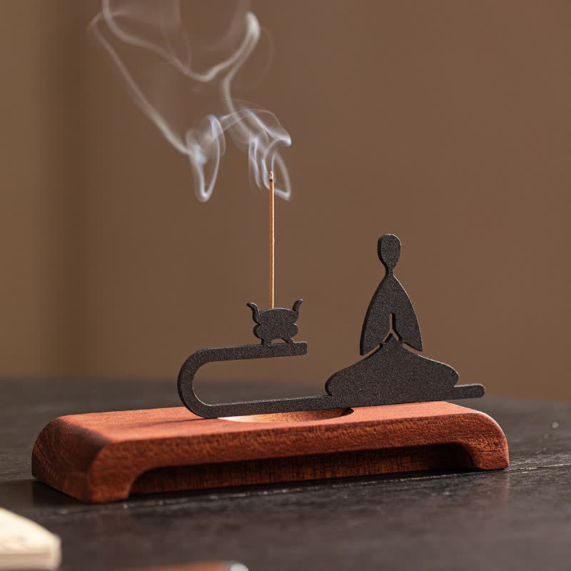 Buddha Stones Zen Monk Natural Wood and Iron Meditation Incense Burner - image 1
