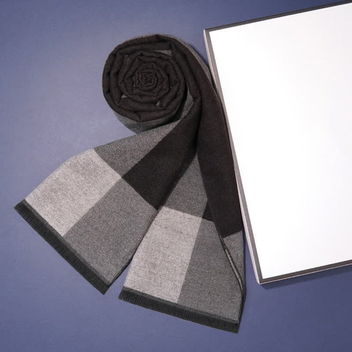 Buddha Stones Fall Winter Classic Check Pattern Soft Knit Commuter Scarves - Beige Gray - image 9
