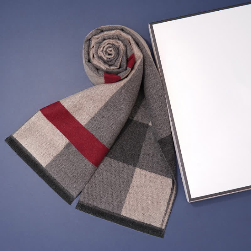 Buddha Stones Fall Winter Classic Check Pattern Soft Knit Commuter Scarves - Red Gray - image 8