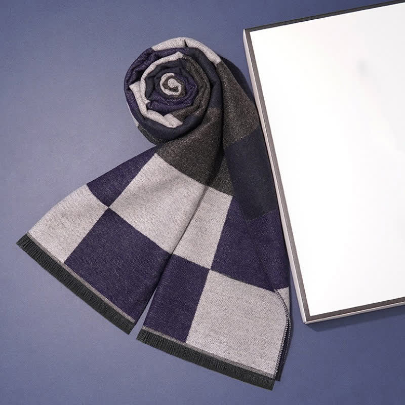 Buddha Stones Fall Winter Classic Check Pattern Soft Knit Commuter Scarves - Blue Gray - image 5