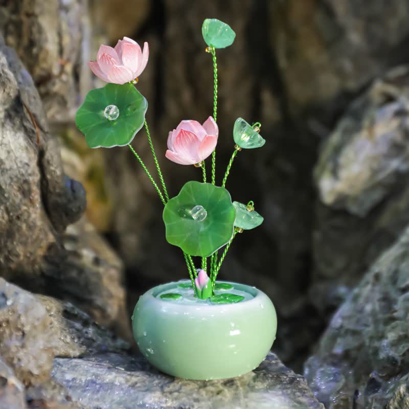 Buddha Stones Resin Lotus Purity Teardrop Fragrance Jar Mindful Living Decor - Green - Two Lotuses - image 0