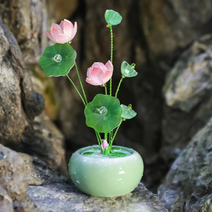 Buddha Stones Resin Lotus Purity Teardrop Fragrance Jar Mindful Living Decor - Green - Two Lotus - image 0