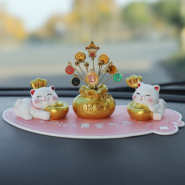 Buddha Stones Prosperity Lucky Cat Fortune Bag Resin Cute Animal Decor - Good Luck + Prosperity + God of Wealth + Pink Base - image 16