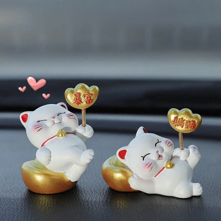 Buddha Stones Prosperity Lucky Cat Fortune Bag Resin Cute Animal Decor - image 0