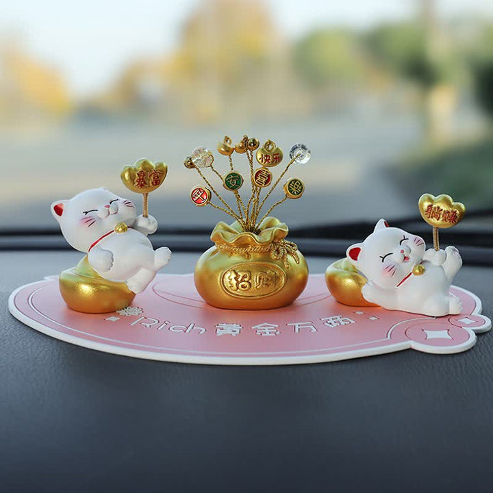 Buddha Stones Prosperity Lucky Cat Fortune Bag Resin Cute Animal Decor - Sudden Wealth + Easy Money + Peace and Joy + Pink Base - image 13
