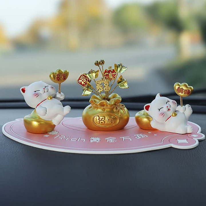 Buddha Stones Prosperity Lucky Cat Fortune Bag Resin Cute Animal Decor - Sudden Wealth + Easy Money + Sudden Wealth + Pink Base - image 11