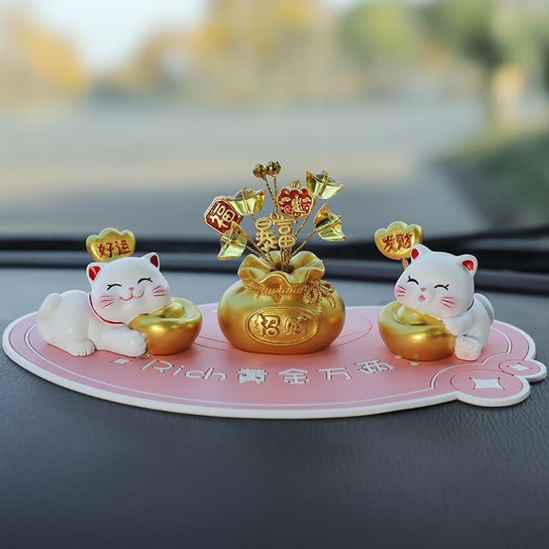 Buddha Stones Prosperity Lucky Cat Fortune Bag Resin Cute Animal Decor - Good Luck + Prosperity + Sudden Wealth + Pink Base - image 9