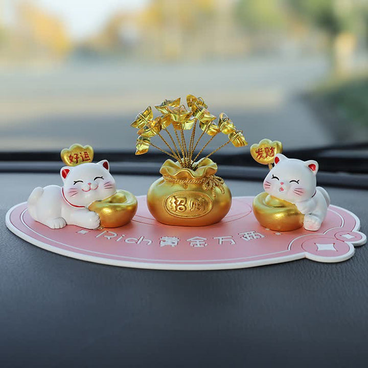 Buddha Stones Prosperity Lucky Cat Fortune Bag Resin Cute Animal Decor - Good Luck + Prosperity + Ingot + Pink Base - image 14