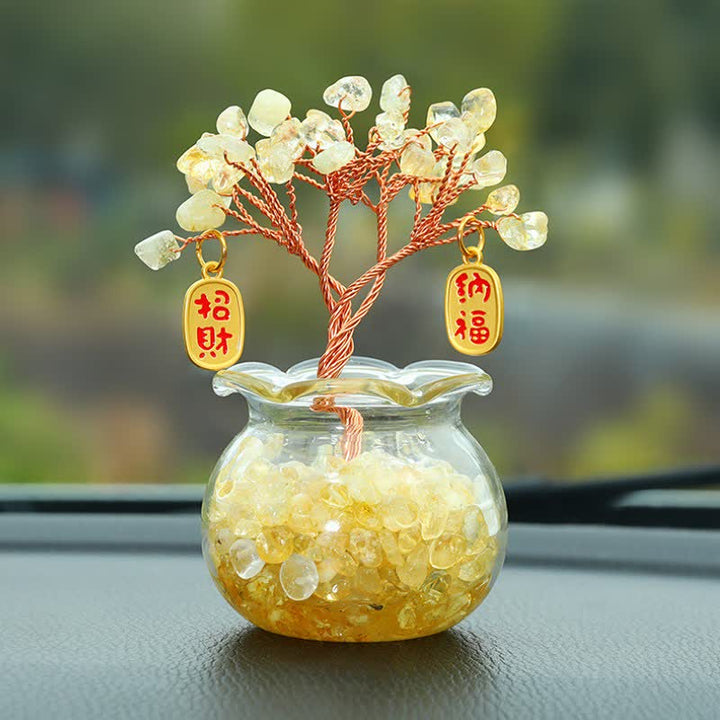 Buddha Stones Wire Wrapped Crystal Money Tree Dashboard Ornament Wealth & Fortune Symbols - Citrine - Lucky Fortune - image 1