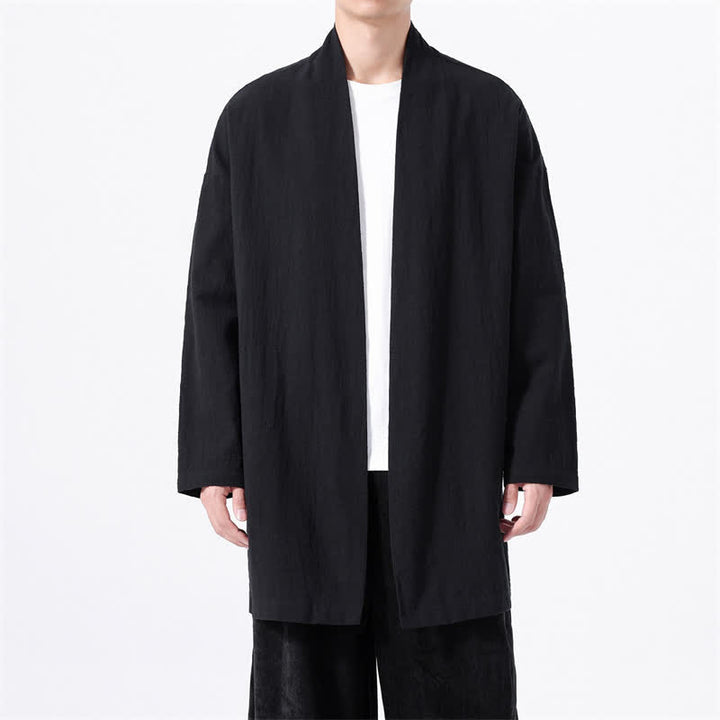 Buddha Stones Spring Casual Minimalist Solid Cotton Men's Kimono - Black - US/UK/AU46，EU56 (5XL) - image 8