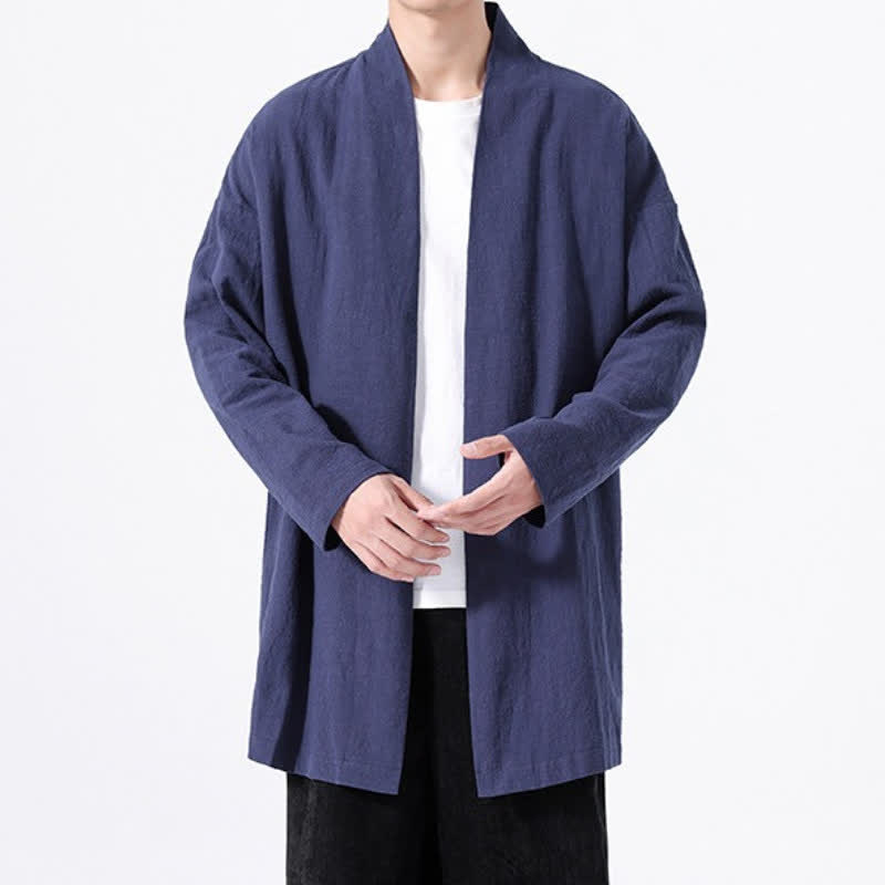 Buddha Stones Spring Casual Minimalist Solid Cotton Men's Kimono - image 18