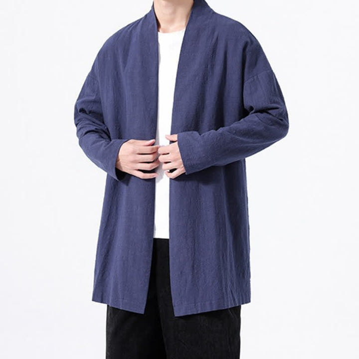 Buddha Stones Spring Casual Minimalist Solid Cotton Men's Kimono - image 20
