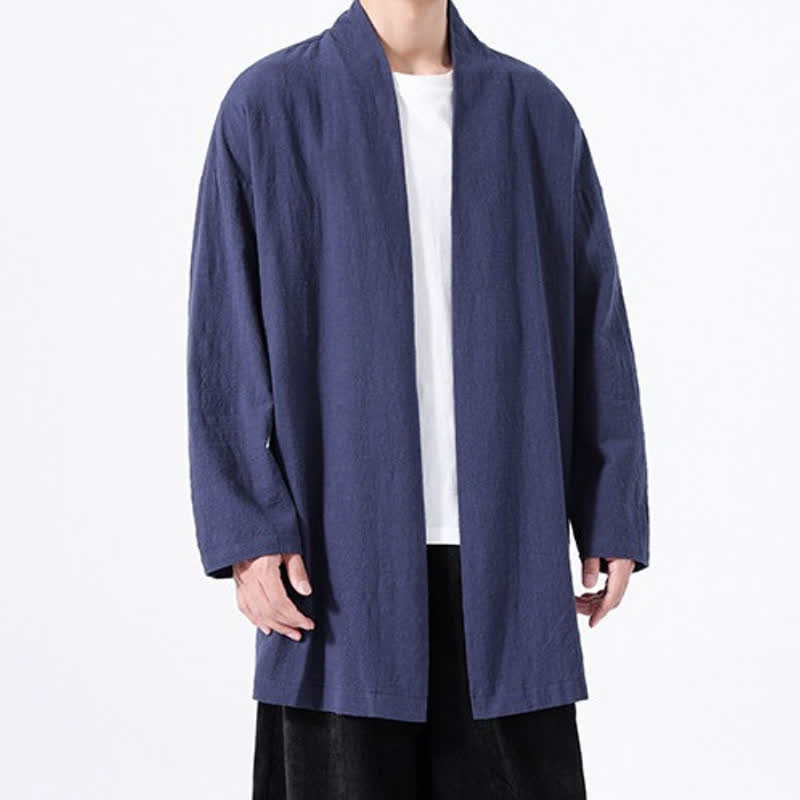 Buddha Stones Spring Casual Minimalist Solid Cotton Men's Kimono - Navy - US/UK/AU46，EU56 (5XL) - image 16