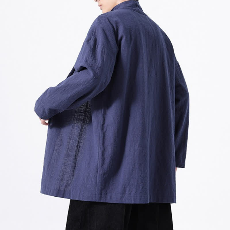 Buddha Stones Spring Casual Minimalist Solid Cotton Men's Kimono - image 19