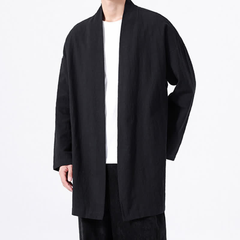 Buddha Stones Spring Casual Minimalist Solid Cotton Men's Kimono - image 10