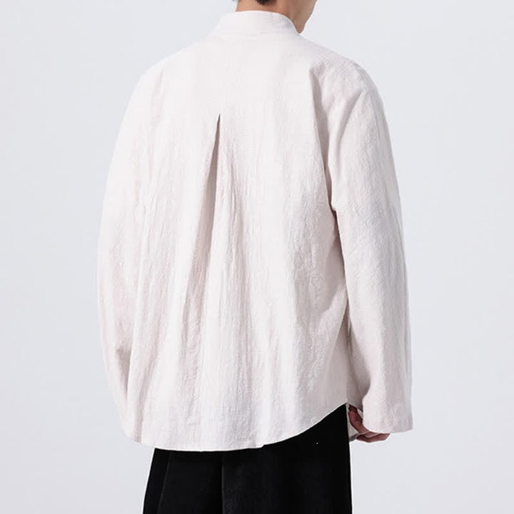 Buddha Stones Fall Minimalist Tang Style Mandarin Collar Solid Cotton Men's Long Sleeve Shirts - image 19