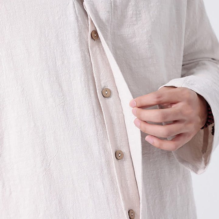 Buddha Stones Fall Minimalist Tang Style Mandarin Collar Solid Cotton Men's Long Sleeve Shirts - image 25