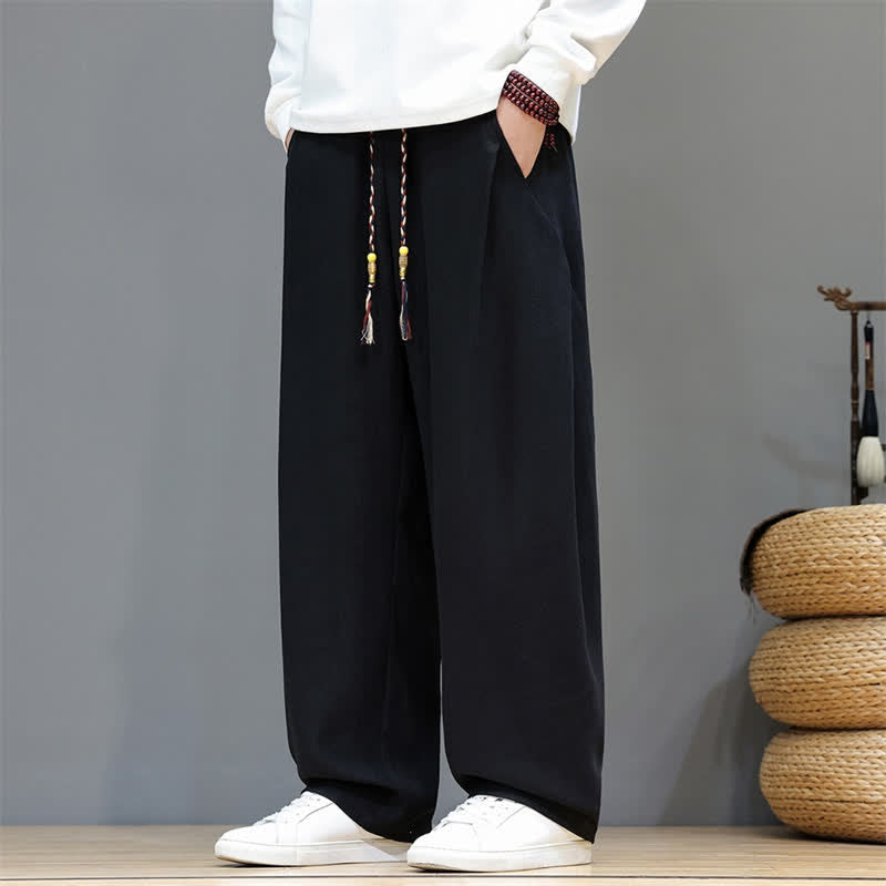 Buddha Stones Fall Winter Casual Drawstring Solid Long Pants Men's Straight Leg Pants With Pockets - Black - US/UK/AU46，EU56 (5XL) - image 12