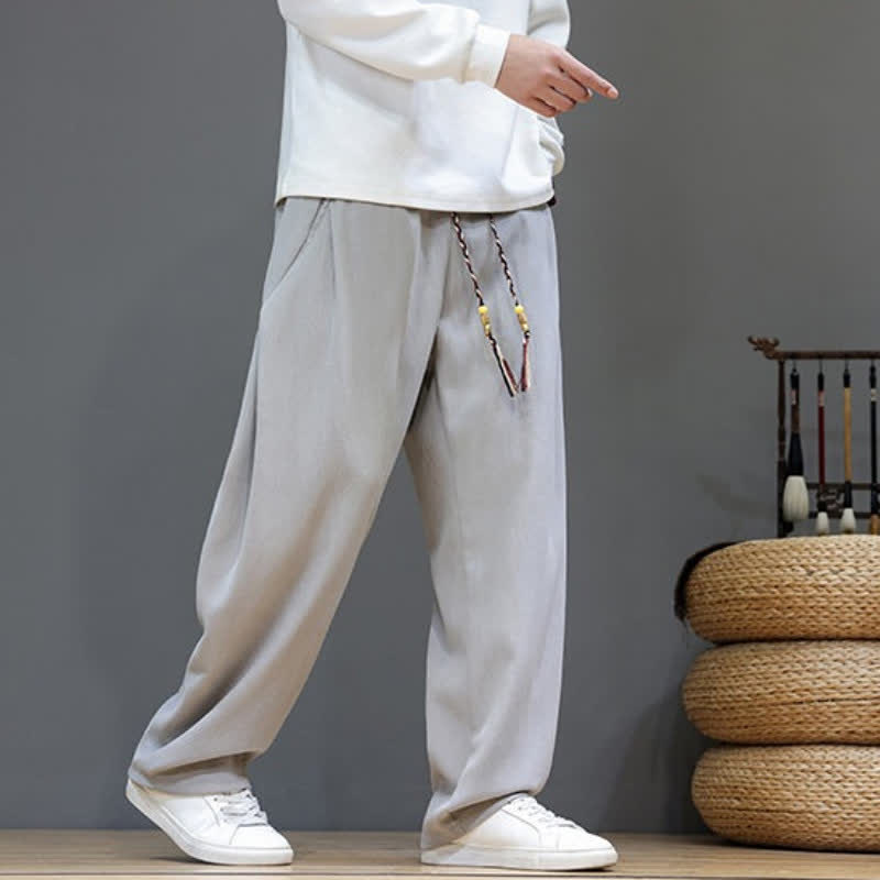 Buddha Stones Fall Winter Casual Drawstring Solid Long Pants Men's Straight Leg Pants With Pockets - image 20