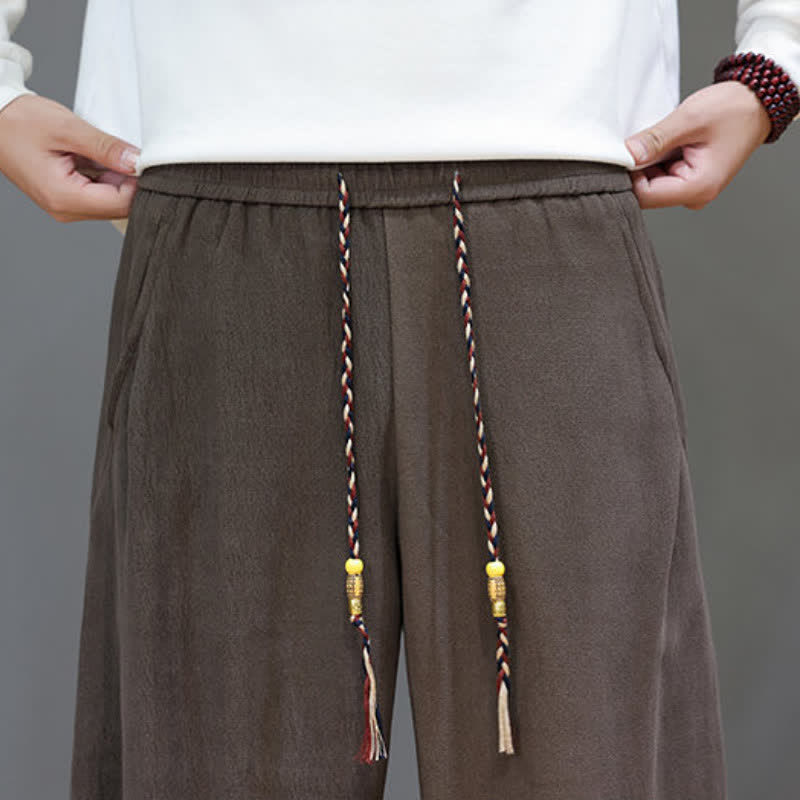 Buddha Stones Fall Winter Casual Drawstring Solid Long Pants Men's Straight Leg Pants With Pockets - image 8