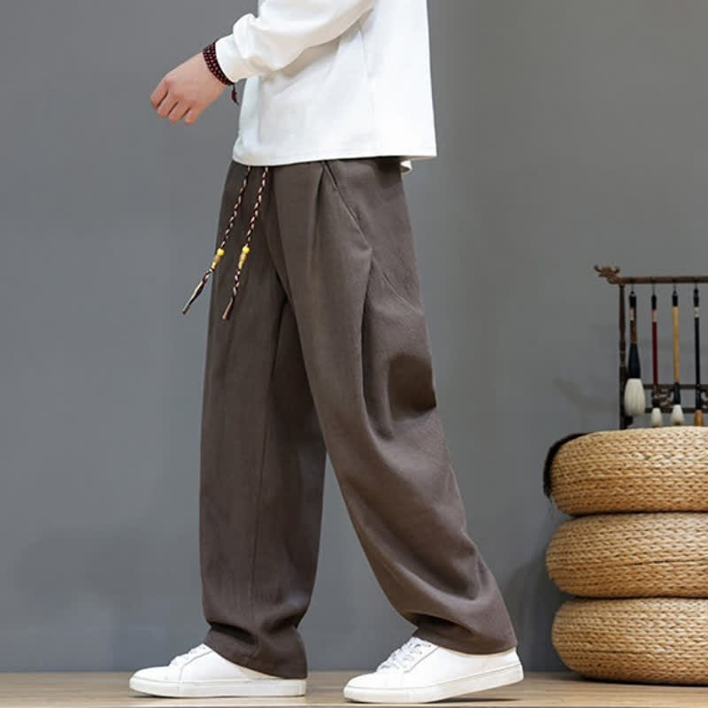 Buddha Stones Fall Winter Casual Drawstring Solid Long Pants Men's Straight Leg Pants With Pockets - image 2