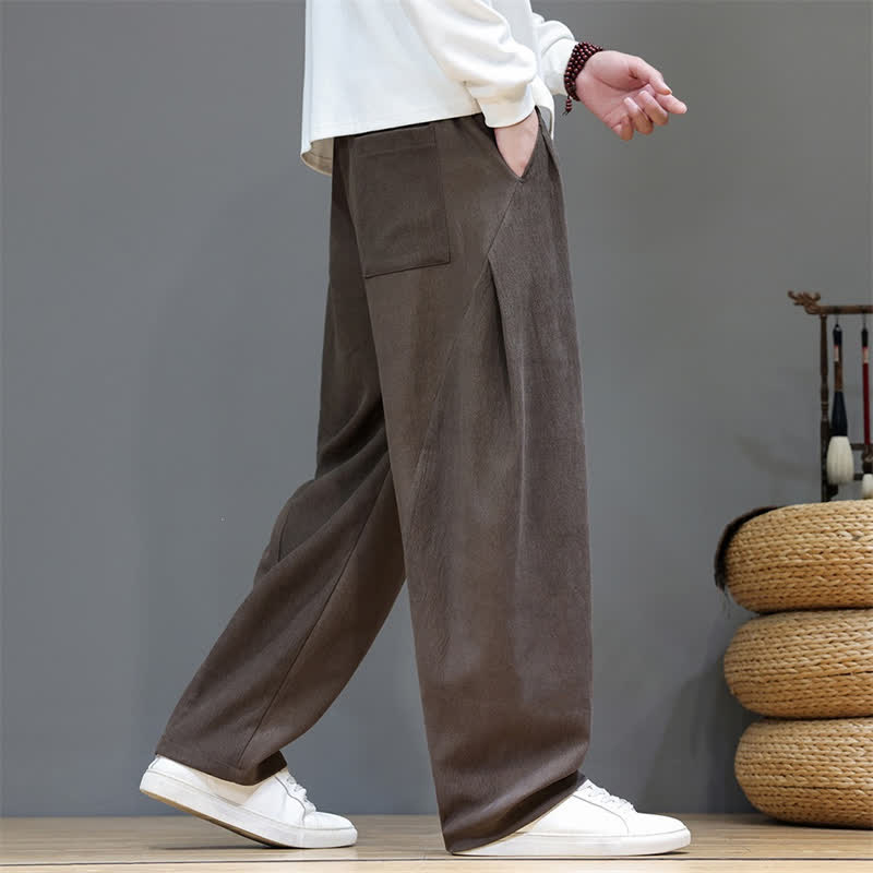 Buddha Stones Fall Winter Casual Drawstring Solid Long Pants Men's Straight Leg Pants With Pockets - image 4