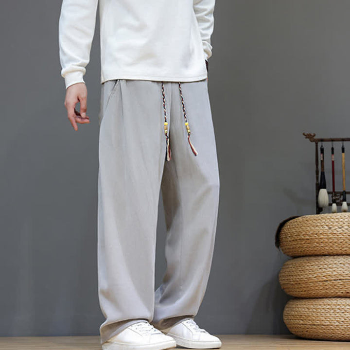 Buddha Stones Fall Winter Casual Drawstring Solid Long Pants Men's Straight Leg Pants With Pockets - image 19