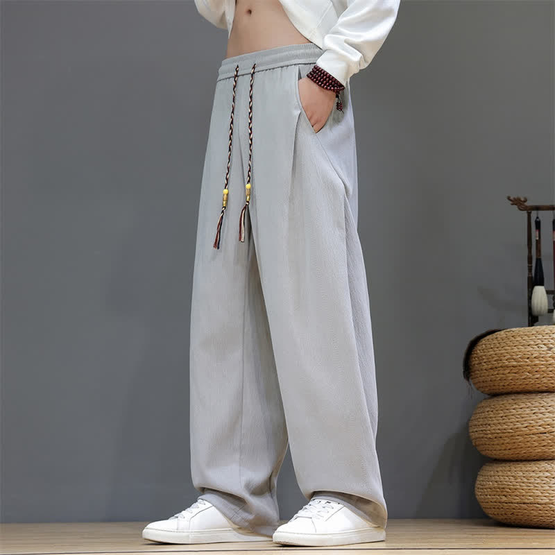 Buddha Stones Fall Winter Casual Drawstring Solid Long Pants Men's Straight Leg Pants With Pockets - image 21